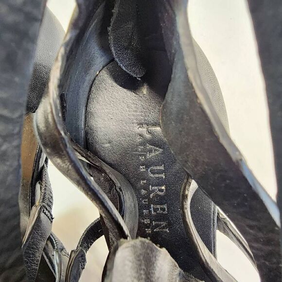 LAUREN Ralph Lauren Larisa Open-Toe Gladiator Sandals Black Leather Size 6.5 - Picture 9 of 9